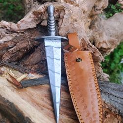 hand made spike railroad damascus steel dagger knife, daggers, hunting viking double edge dagger knife, gift for men