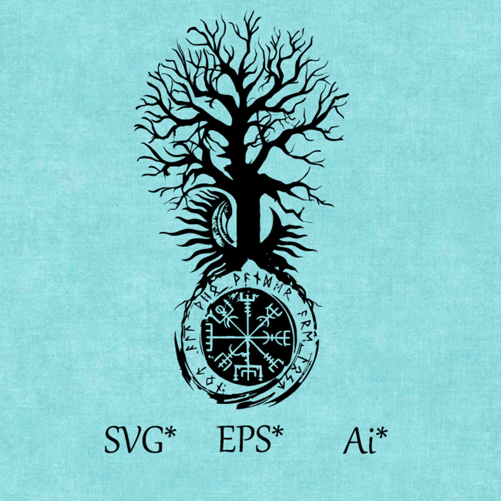 Vegvisir Compass And Tree Yggdrasil, SVG Germano Scandinavian Mythology, Ancient Viking, Digital SVG, EPS, Ai