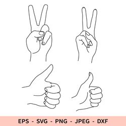 Peace Hand SVG Peace Sign Thumb Up SVG Outline Hand Like Svg Victory Dxf Awesome File for Cricut Bundle