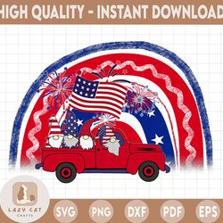 4th of july gnome truck rainbow usa flag independence day png sublimation design, 4th of july png, patriotic gnomes png