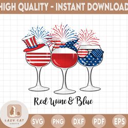 4th of july png, red wine blue 4th july png, patriotic wine glasses png, red wine and blue 4th of july glasses