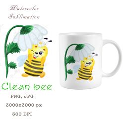 Watercolor sublimation Clean bee PNG, JPEG