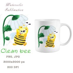watercolor sublimation clean bee png, jpeg