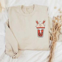 boba tea sweatshirt, boba sweater, kawaii bubble tea sweatshirt, year of the rabbit gift, gift for boba lover, 2023 luna