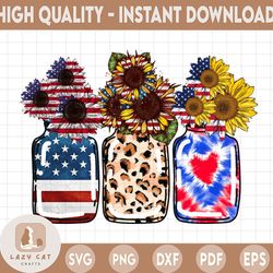 Western Patritotic Sunflower 4th Of July Png, Usa Flag Jar Png, Usa Flag Sunflower Png, America Design Png Digital