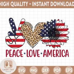 peace love america png, american flag sunflower, 4th of july sublimation design, sunflower png, patriotic sunflower png