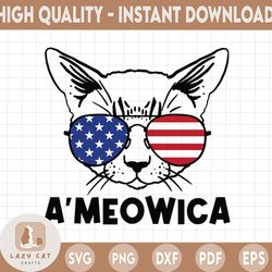 a'meowica, independence day cat, merica cat svg png eps jpg files for diy t-shirt, sticker, mug