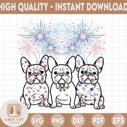 Patriotic Frenchies 4th of July with fireworks PNG DIGITAL DOWNLOAD for sublimation or screens