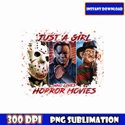 just a girl who loves horror movies svg, halloween characters svg, horror svg, halloween svg bundle, horror friends svg