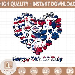 happy 4th of july dog lover patriotic heart paws american flag png, 4th of july paw prints png, gift for dog cat lovers