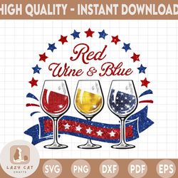 red wine and blue 4th of july png, independence day png, patriotic wine glasses png, 4th of july glasses digital file