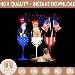 Cat 4th Of July Costume Red White Blue Wine Glasses PNG File Sublimation