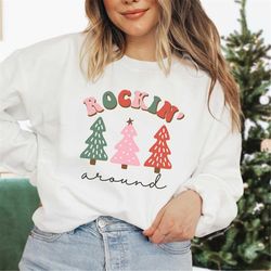 christmas tree sweatshirt, retro rockin around christmas tree sweater, christmas sweater, xmas tree sweatshirt, christma