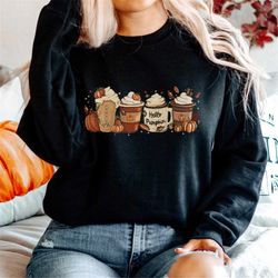fall coffee shirt. cute fall sweatshirt. coffee lover tee shirt. halloween pumpkin latte drink cup. pumpkin spice shirt.