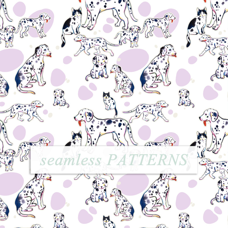 Illustration Watercolor set dalmatian dogs and cats, patterns 3.jpg