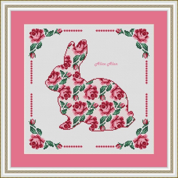 Cross stitch pattern Rabbit silhouette roses floral ornament | Inspire ...