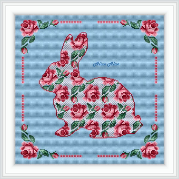 Cross stitch pattern Rabbit silhouette roses floral ornament | Inspire ...