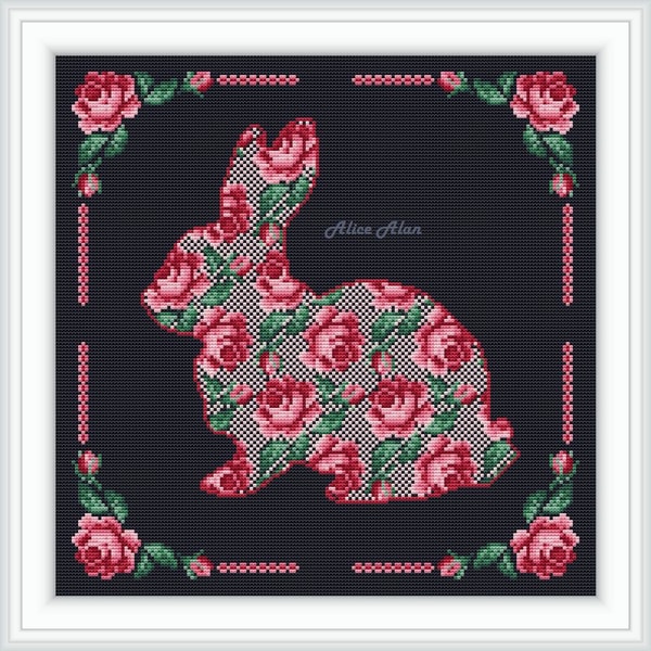 Cross stitch pattern Rabbit silhouette roses floral ornament | Inspire ...