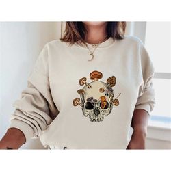 mushroom skull sweatshirt, virus shirt, mushroom head hoodie, gothic skeleton t-shirt, plants lover shirt, gift for vide