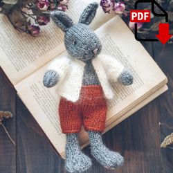 Dress up Bunny knitting pattern. Amigurumi rabbit and Basic set of removable clothes. DIY knitting tutorial.