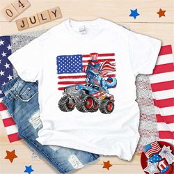 happy 4th of july dinosaur monster truck shirt, all american boys shirt, t-rex american patriotic shirt, independence da
