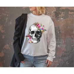 floral skeleton sweatshirt, halloween skull shirt, women halloween sweater, women fall graphic tee, cute fall shirt, ske
