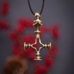 Wolf cross viking pendant. Wolf head cross necklace. Thor hammer jewelry