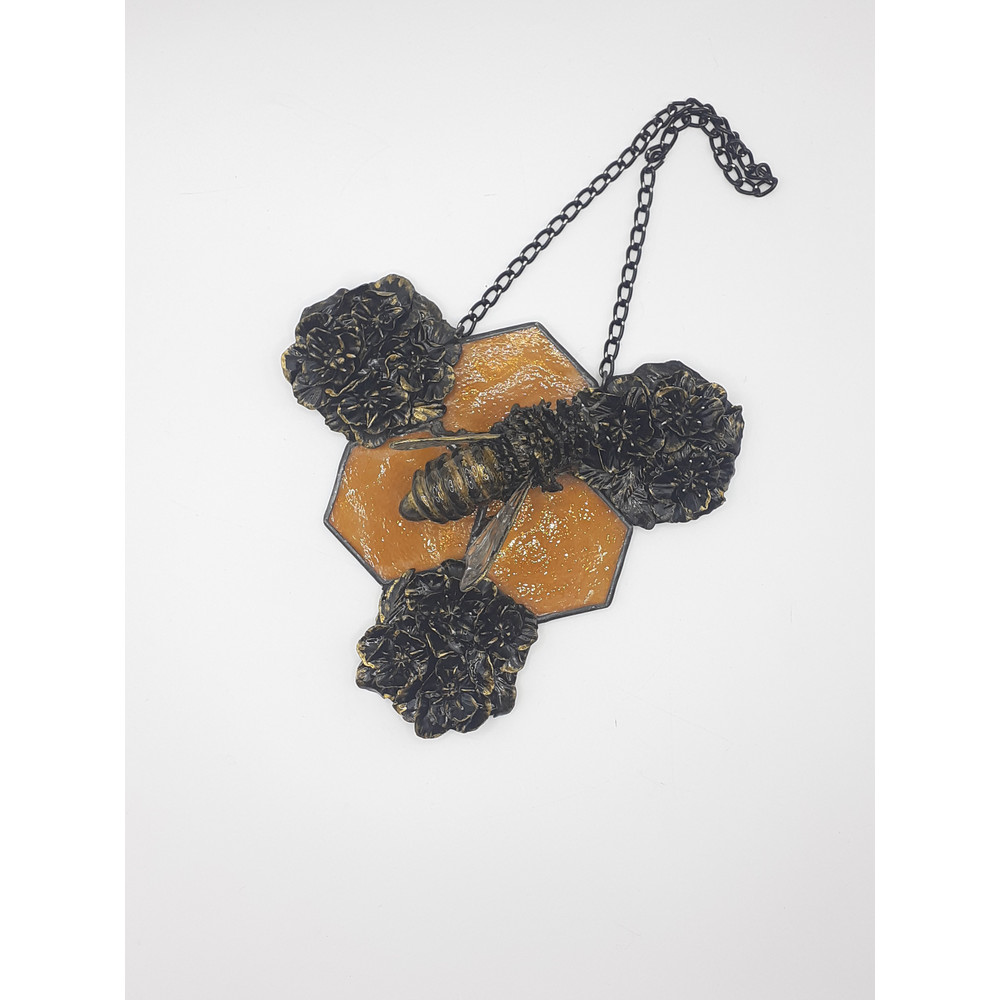 Stained Glass Bee Suncatcher Honeybee Stained Glass Plant Polymer Clay Honeycomb Decoration Lily Flower Ornament 0