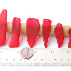 6 RECYCLED HANDMADE top drilled sea glass for jewelry 36-61 mm in length, beautiful red