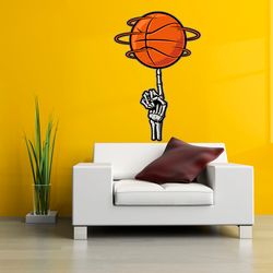 Basketball And Skeleton Hand Sticker NBA Sport Basketball Wall Sticker Vinyl Decal Mural Art Decor Full Color Sticker