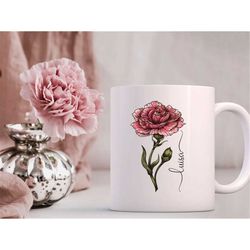 personalized birth flower enamel cup, flower coffee cup, custom birth flower wine tumbler, birthday gift, personalized g