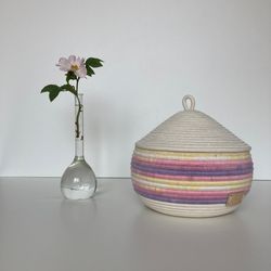 Pink storage basket with lid 7.5'' x 7.5''