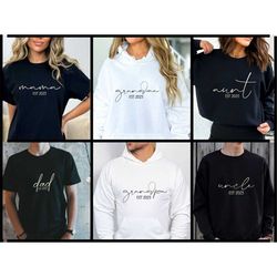 family matching shirts for pregnancy announcement, mama sweatshirt, dad t-shirt, aunt uncle shirts, grandma grandpa hood