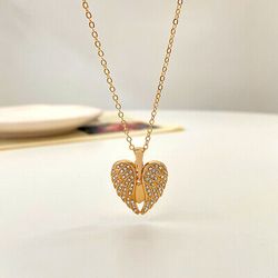 fashion 925 silver heart pendant angel wings necklace women cubic zircon jewelry