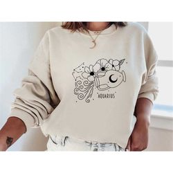boho celestial aquarius sweatshirt, horoscope constellation shirt, zodiac astrology t-shirt, boho floral zodiac sign hoo