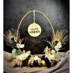 easter wreath egg, golden egg wreath, easter gifts, bunny wreath, easter home decoration, standing easter wreath, minima