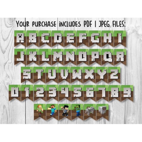 Printable Minecraft Birthday Banner PDF JPEG, Minecraft Pr Inspire