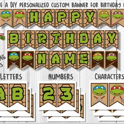 teenage mutant ninja turtles printable birthday banner pdf | jpeg, tmnt printable happy birthday banner letters numbers