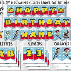 toy story birthday banner printable pdf | jpeg, toy story printable happy birthday banner letters numbers
