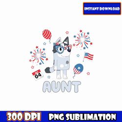 aunt bluey png, family blue character 4th july png bundle, blue dog family 4th of july png, patriotic cartoon png