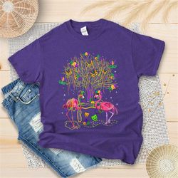 flamingo mardi gras shirt - flamingo lover shirt - mardi gras beads tree - fleur de lis carnival - louisiana parade gift
