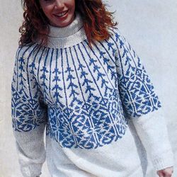 Wool Icelandic Sweater Lopapeysa Hand Knitted Norwegian Pullover Patterned Round Yoke Fair Isle Sweater Christmas Gift