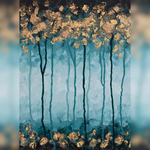 Modern painting interior Acrylic painting trees Abstract painting Golden trees Painting home Gold painting Abstract art