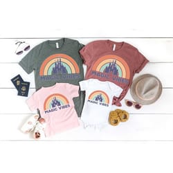 magic vibes disney shirt, disney magic castle shirt, disney rainbow castle shirt, disney matching family shirt