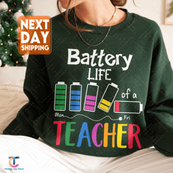 battery life teacher crewneck sweatdigital, retro teacher sweatdigital, first grade teacher sweatdigital