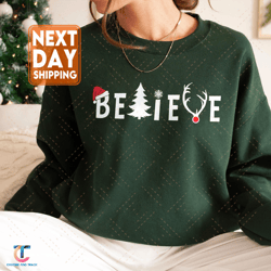 believe sweatdigital merry christmas sweatdigital, happy holidays digital, funny xmas gift women men, santa hat gif
