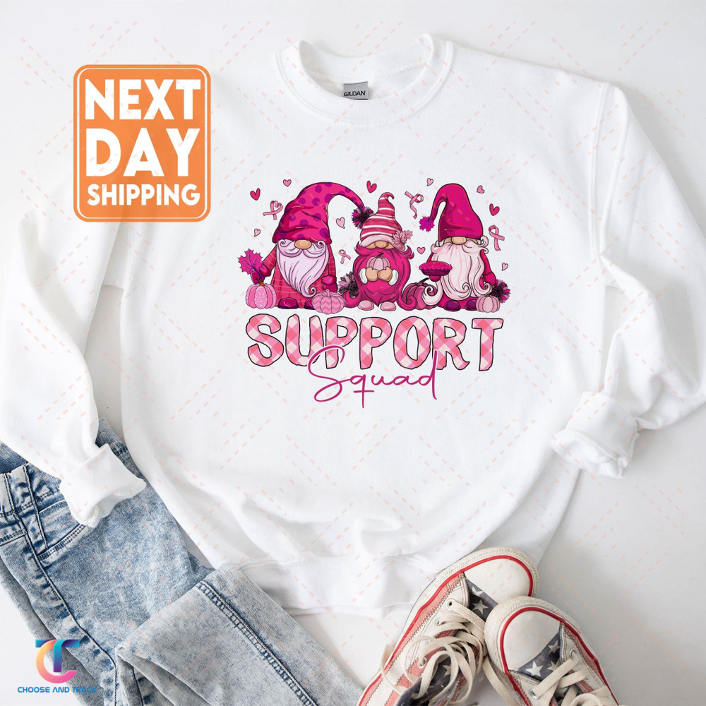 Breast Cancer Warrior Support Squad Gnome Sweatshirt, Breast Cancer In October Motivational Gifts Breast Cancer Awareness Tee Shirt - 3.jpg