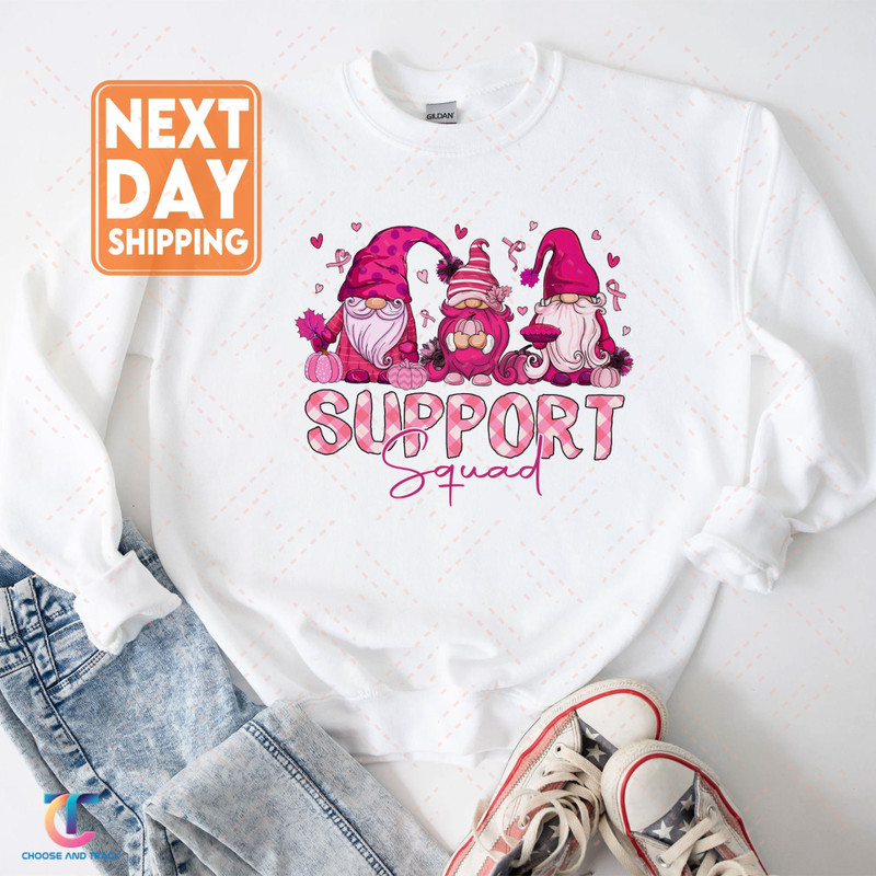 Breast Cancer Warrior Support Squad Gnome Sweatshirt, Breast Cancer In October Motivational Gifts Breast Cancer Awareness Tee Shirt - 3.jpg