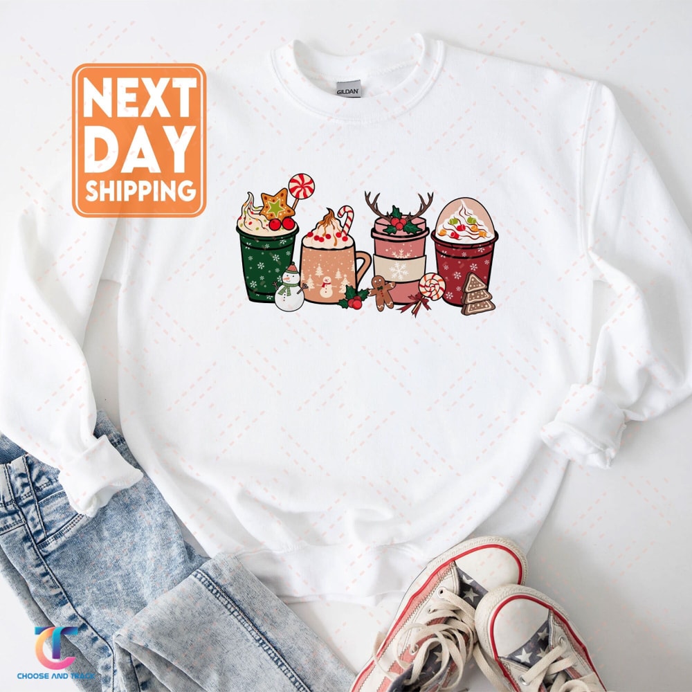 Christmas Coffee Sweatshirt, Peppermint Iced Latte Snowmen Sweets Snow Warm Cozy Winter Women Hoodie, Christmas Latte Shirt - 1.jpg