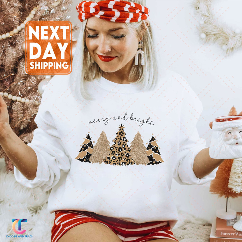 Christmas Tree Sweatshirt, Vintage Christmas Sweater, Merry and Bright Shirt, Christmas Gifts for Women, Holiday Sweater Plus Size - 1.jpg